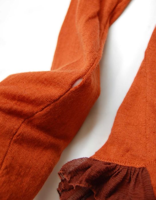 Burberry kardigan damski S XS wełna merino jedwab miedziany rudy brąz