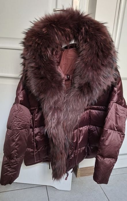 Kurtka puchowa z naturalnym futerkiem z lisa oversize ostatnia sztuka!