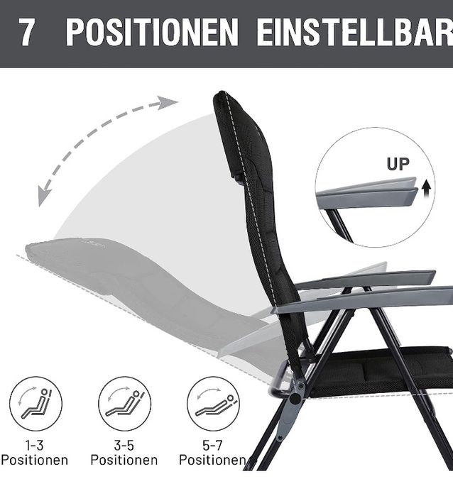 2 sztuki-Krzesło ogrodowe, turystyczne, 7 pozycji regulacji oparcia,