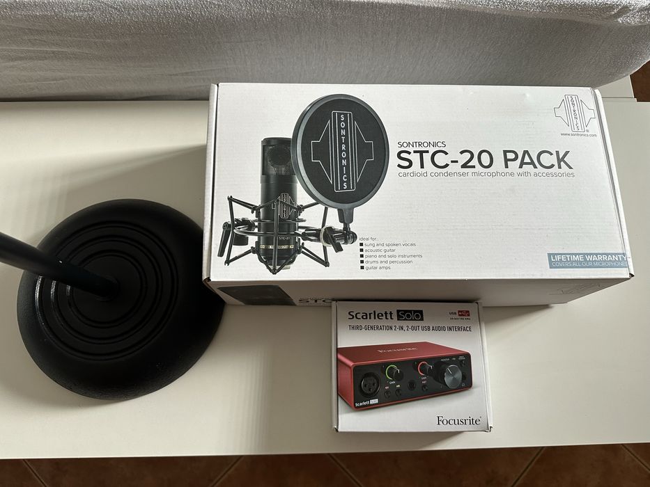 Kit de gravação - microfone + interface + suporte de microfone