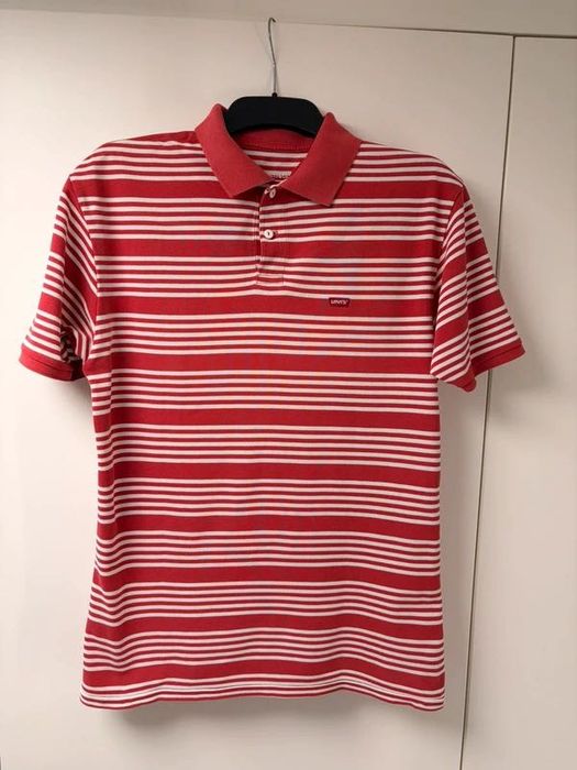 koszulka polo czerwona w paski bawełniana klasyczna Levi's L vintage dadcore oldmoney casual
