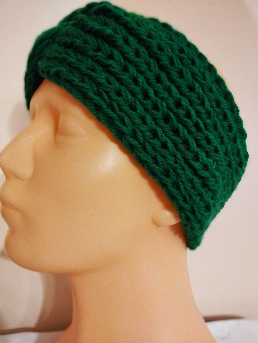 Damska, zielona, ciepła opaska; turban; handmade