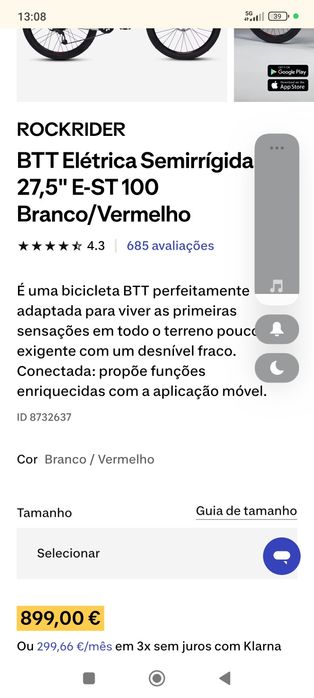 ROCKRIDER Bike BTT elétrica semirigida 
BTT Elétrica Semirrígida 27,5"