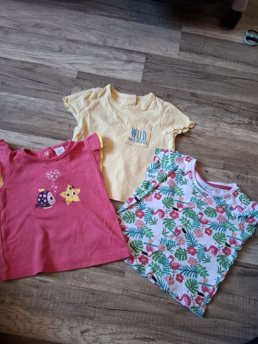 3 bluzki na krótki rękaw dla dziewczynki 62 cm