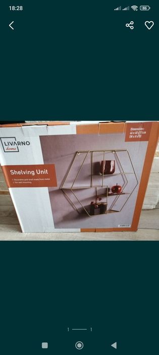 Nowa metalowa półka wisząca złota heksagon loft romb