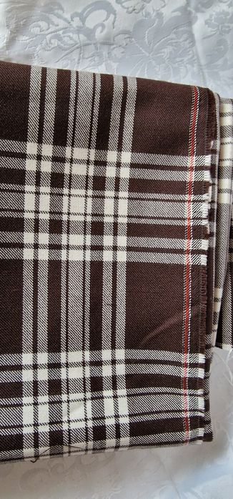 Tkanina,materiał w modną kratę brązowo - białą - kupon 0,85 m x 1,55 m