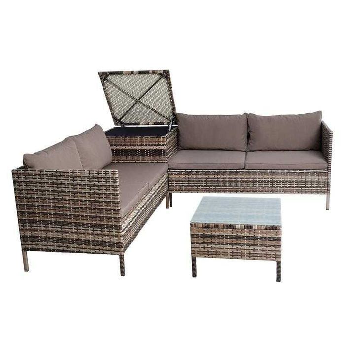 Narożnik ogrodowy sofa z funkcja spania relax zestaw mebli rattanowy