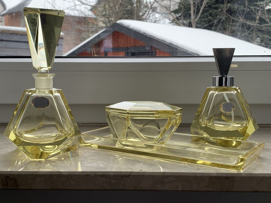 Posselt jak Moser komplet na toaletkę art deco kryształ cytrynowy