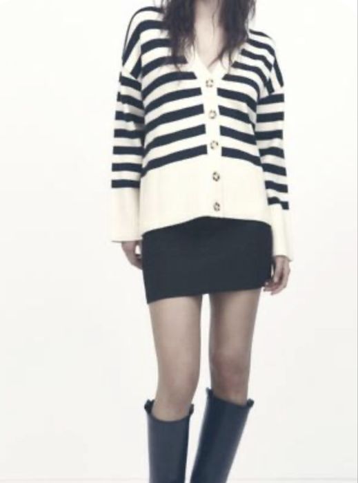 Кардиган ZARA в полоску, размер XS (оверсайз)