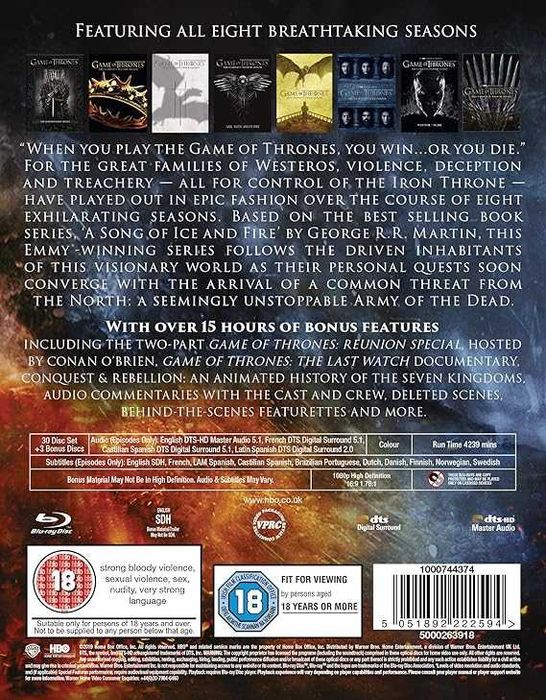 Game of Thrones – Coleção Completa Blu-ray (Temporadas 1–8) – Selado