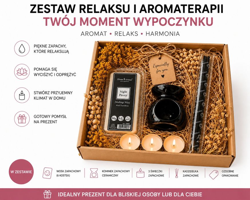 Zestaw Prezentowy dla Niej – Kominek Zapachowy + Wosk | Gotowy na Prezent