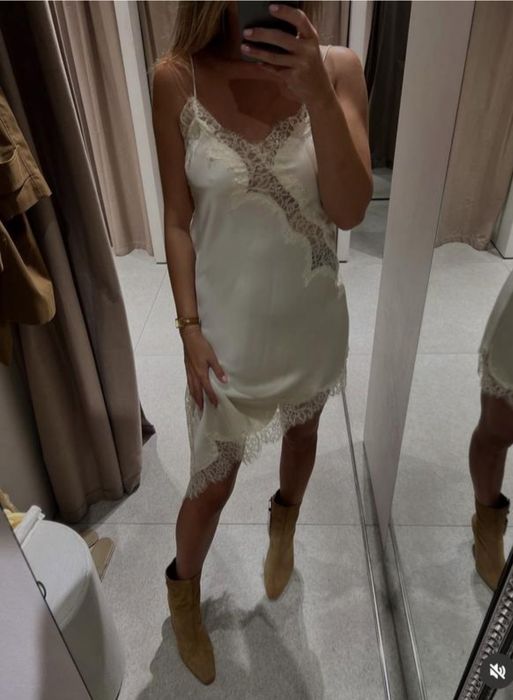 Розкішна сатинова сукня-комбінація Zara з мереживом