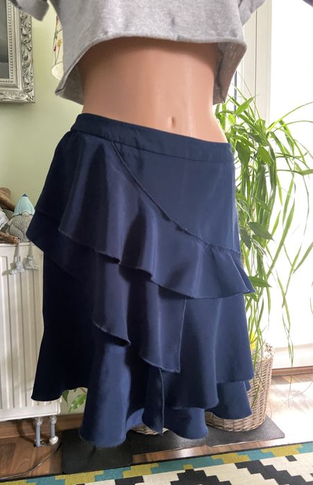 H&M granatowa zwiewna spódnica spódniczka z falbanami  S 36 M 38 164