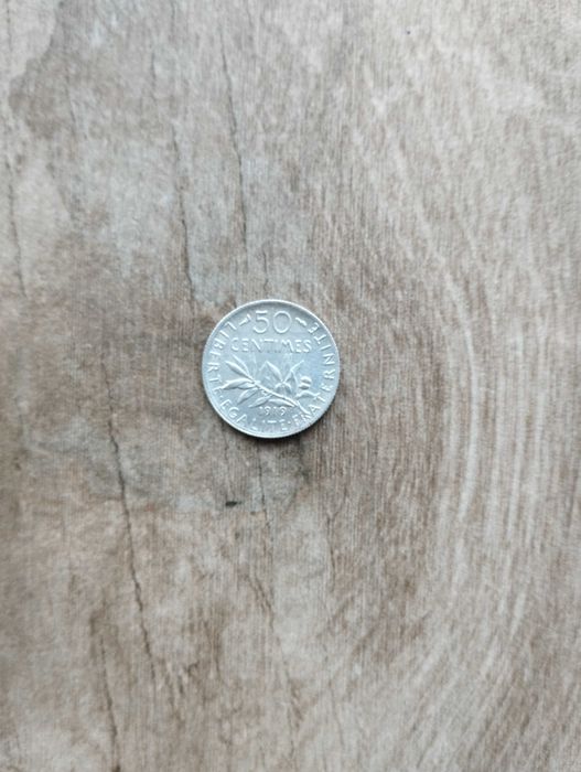 Moeda 50 cêntimes 1919 Prata