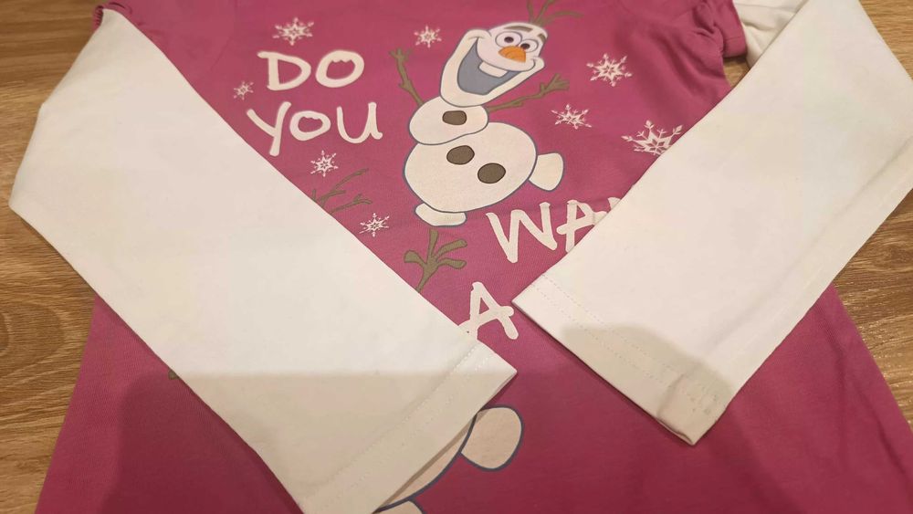 2 bluzeczki i piżamka Elsa i Olaf Kraina Lodu r.104 stan bdb