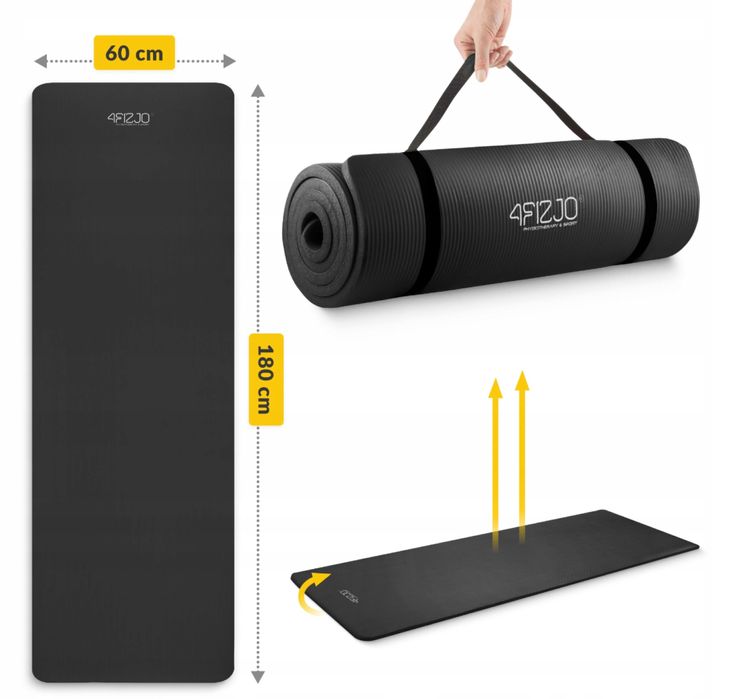 Килимок для йоги та фітнесу 4FIZJO NBR 180 × 60 см чорний (1 см товщ.)