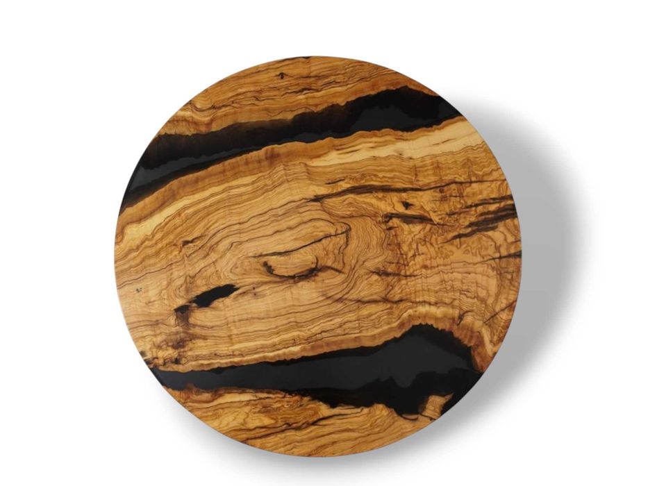 Stolik kawowy okrągły Noir 60 cm | drewno oliwne | czarna żywica