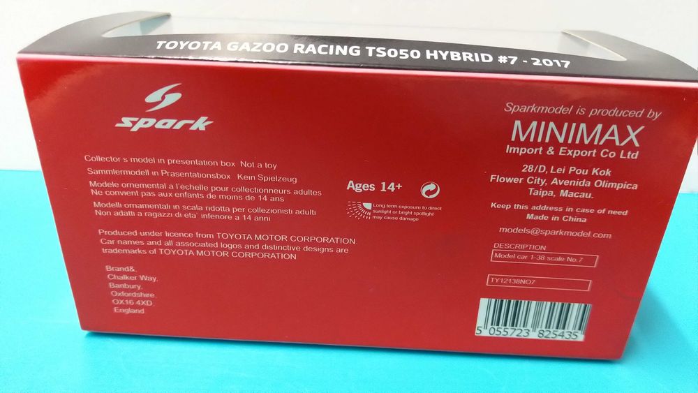 Toyota Gazoo Racing TS050 Hybrid #7: WEC 2017 - Miniatura à escala 1/38 da Spark/Toyota
