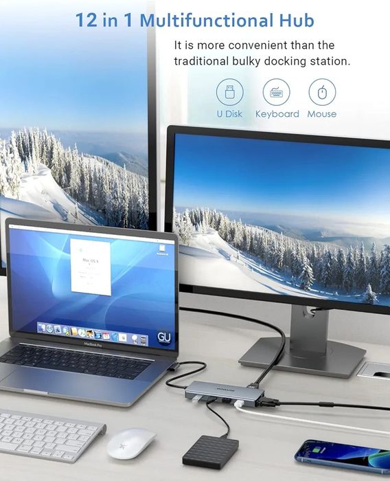Selados! Hub USB C HDMI Docking Station, 12 em 1