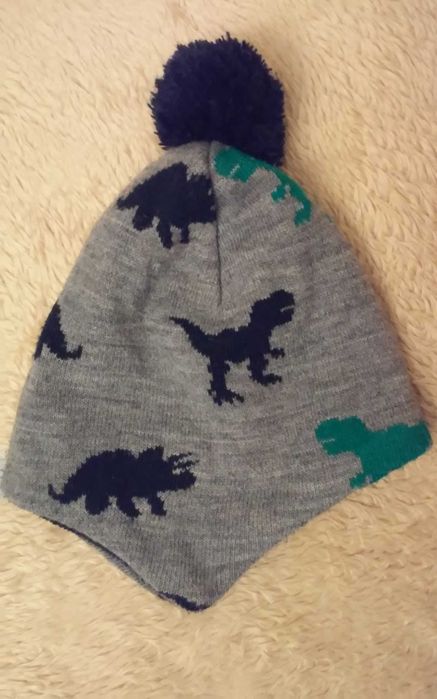 Czapka z nausznikami H&M dinozaury 110 - 128 cm. na 4 - 8 lat