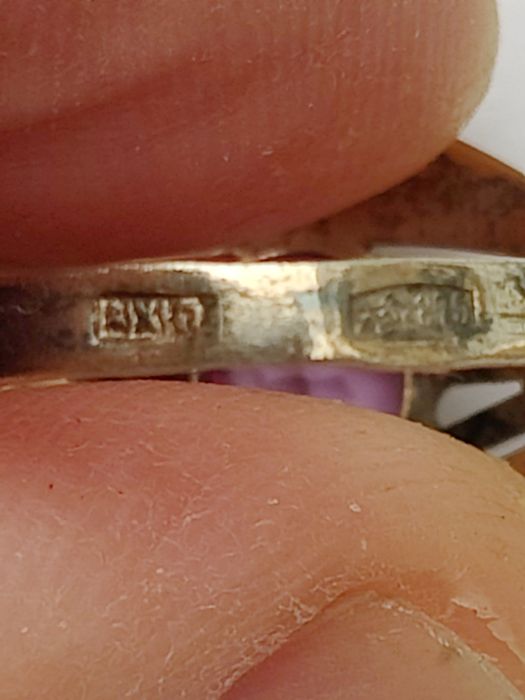 Кольцо серебро позолота с александритом