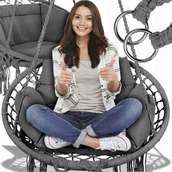 Fotel Wiszący Huśtawka Ogrodowa Bocianie Gniazdo Poduszka GRAFITOWY