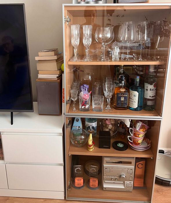 Combinação de Estantes , ef carvalho c/portas em vidro, 60x42x38+60x42x129 cm (Besta, IKEA)