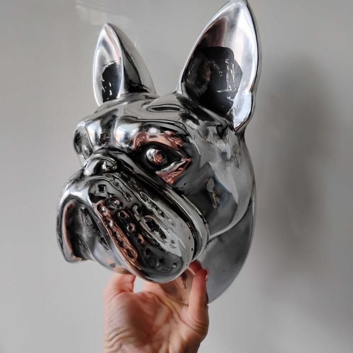 srebrny Buldog francuski ceramiczna głowa psa dekoracja