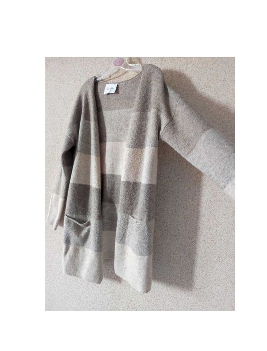 American Vintage długi oversize ciepły wełniany sweter kardigan ombree