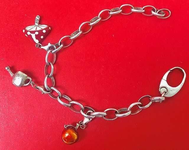 srebrna bransoletka a la Pandora Link plus 3 charmsy dla ogrodniczki