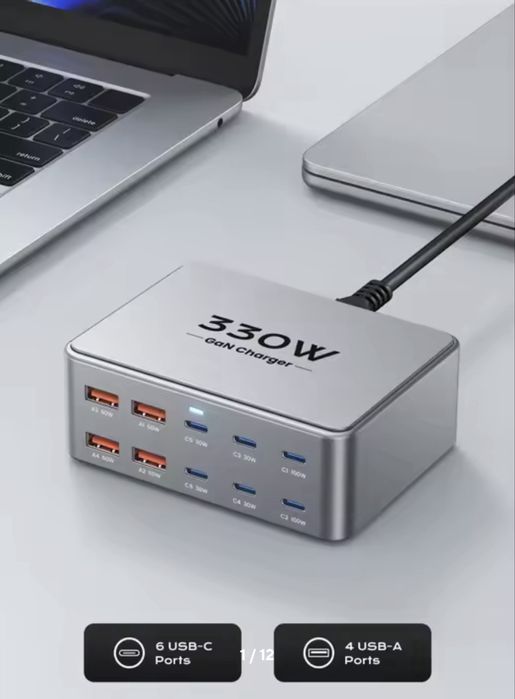 Зарядний пристрій Asometech 330W 10в1 4хType-C 6xUSB