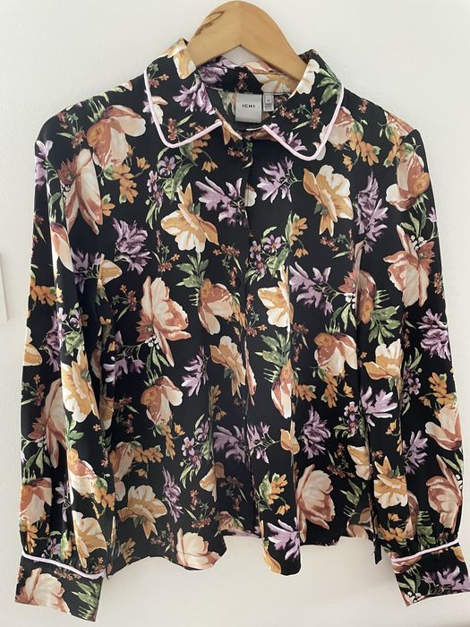 Piękna koszula damska boho czarna w kwiaty ICHi 40