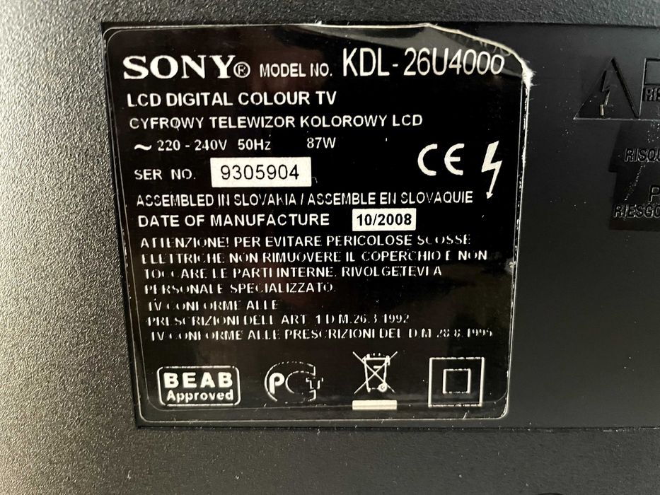 Televisão c/ comando 26" Sony KDL-26U4000