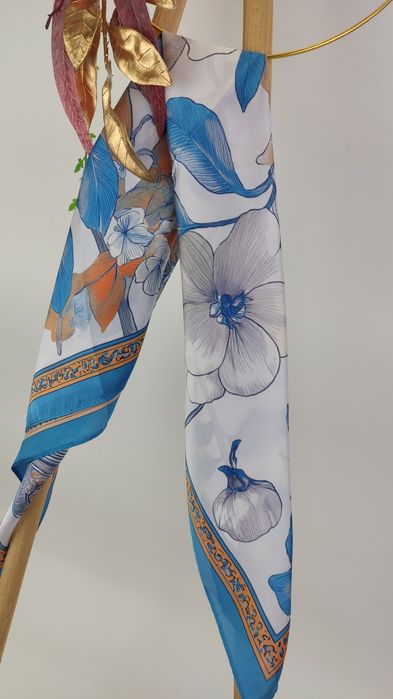 100% jedwab Apaszka gawroszka baby Blue, błękit, turkusowy 100% silk