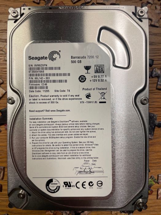 5 x dysk Seagate Barracuda 7200.12 500GB czyli 2,5TB za 125pln