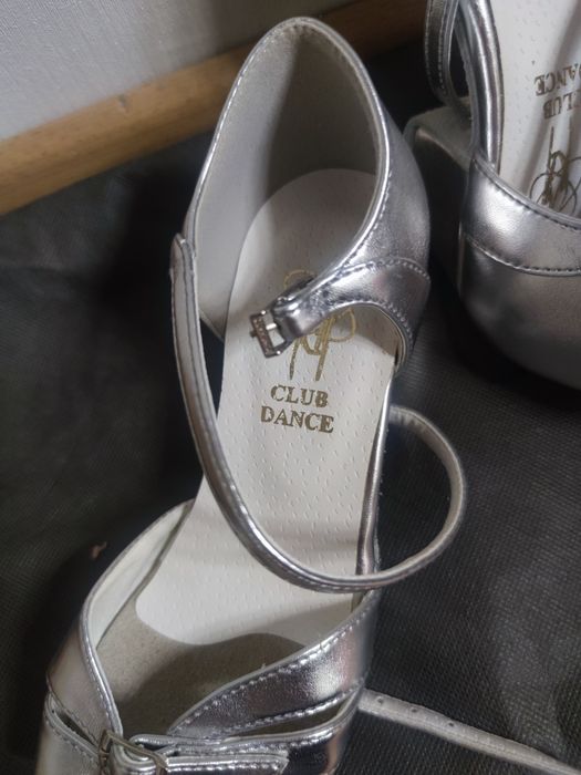 Туфли для танцев, танцевальные, натур. кожа, серебро, 21,5см стелька