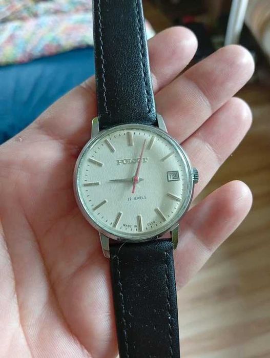 zegarek poljot 17 jewels datownik lniana tarcza ussr zssr vintage garniturowy