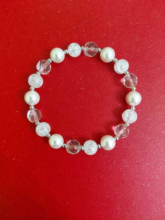 Bransoletka Kryształ górski Perła majorka Stal 18cm