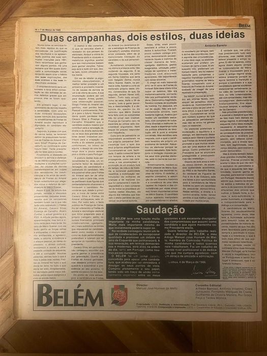 Jornal Belém MASP Candidatura Mário Soares Nº 23 1986