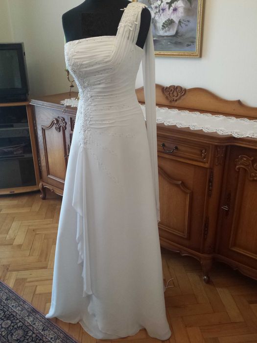 Suknia ślubna nowa biała gorset ozdobna aplikacja kwiaty WELON GRATIS