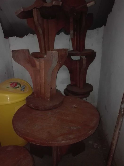 Set consisting of a table and four benches, handmade.64584747964545122