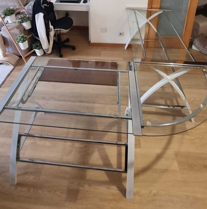 Mesa de escritório de canto em vidro
