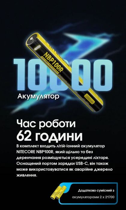 1300 метрів Дальнобійний ліхтар Nitecore MH40Pro + акумулятор 10000мАг