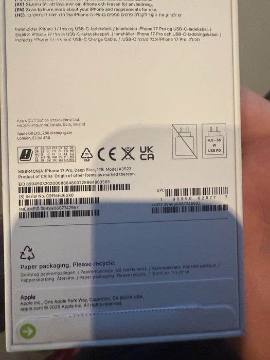 Iphone 17 pro 1 TB Nieuzywany