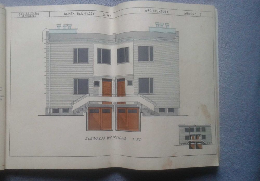 Dokumentacja projektowa z lat '70. Dom jednorodzinny - bliźniaczy.
