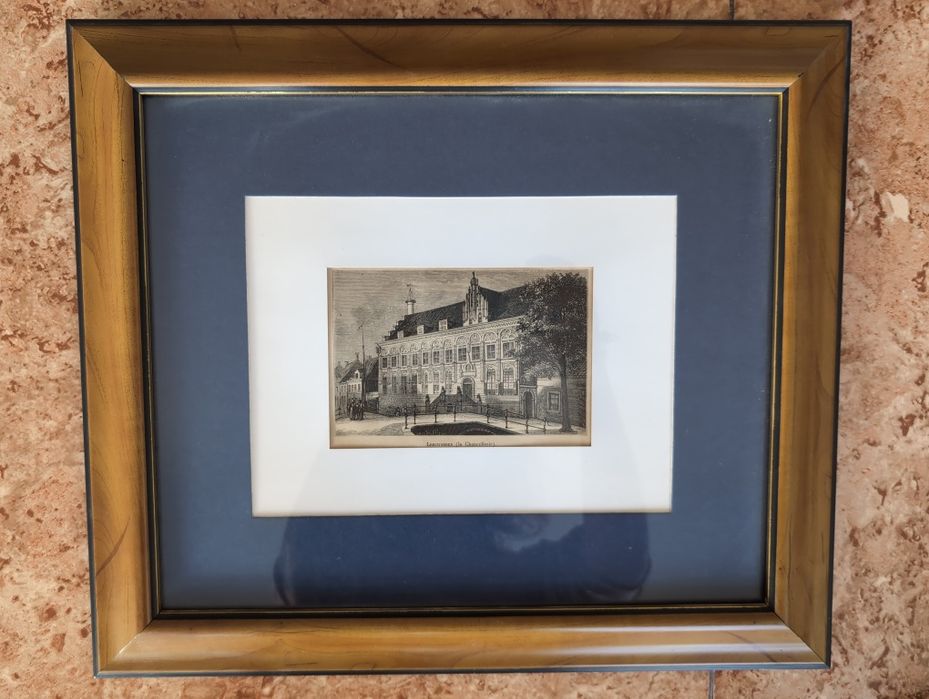 Gravura antiga em madeira cidade holandesa Leeuwarden 1876