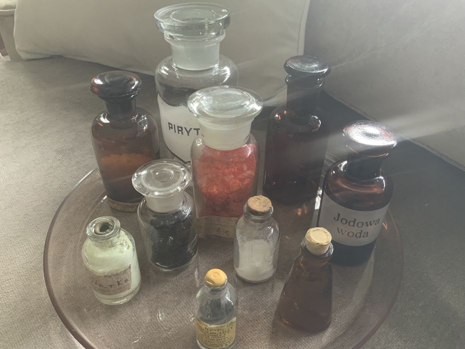 Kpl. Stare Butelki APTECZNE pojemniki szlifowane szkło