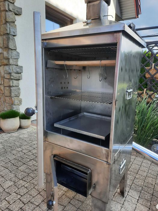 Wędzarnia ogrodowa ze stali  nierdzewnej - dwa paleniska - Nowość