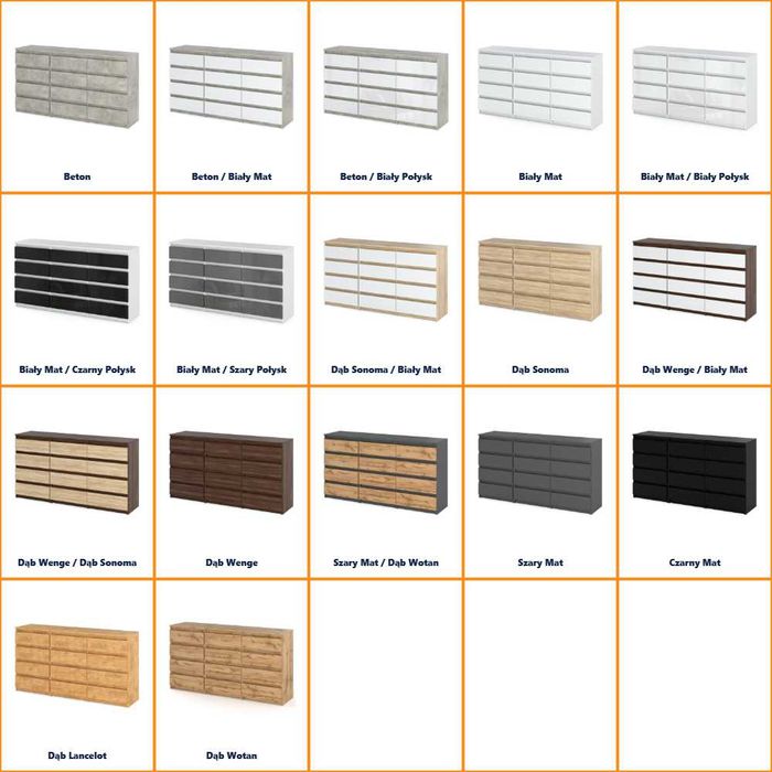 Nowoczesna Duża Szeroka Komoda 180cm Szafka 12 Szuflad Młodzieżowa