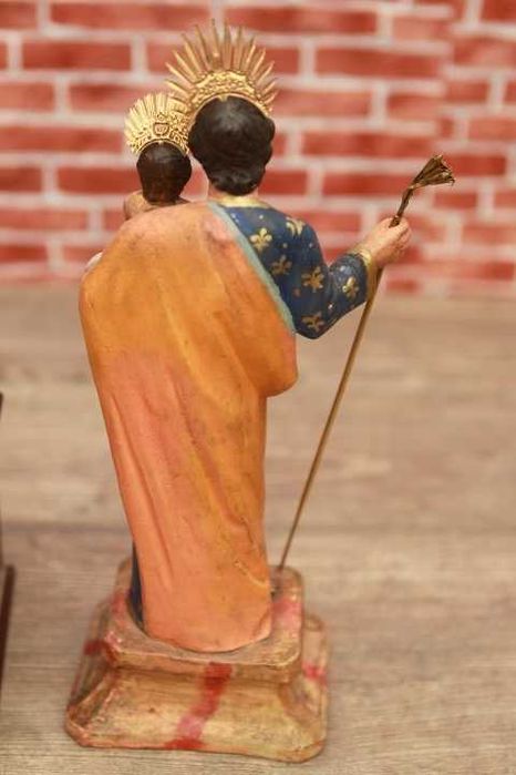 Antiga Imagem de São José com o Menino Jesus em Terracota Policromada